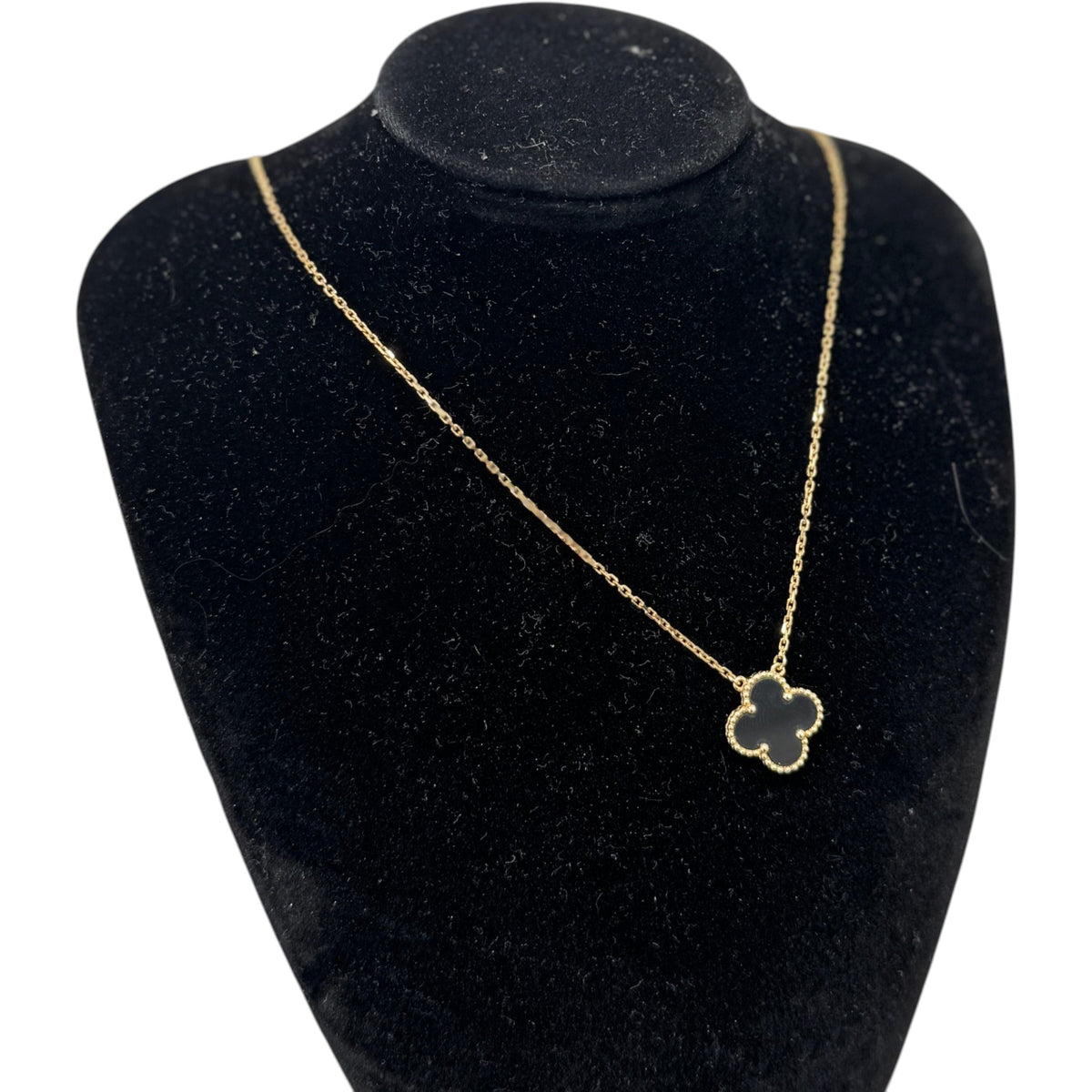Women's 18ct Yellow Gold Onyx Alhambra Pendant Necklace Gold - Photo 3
