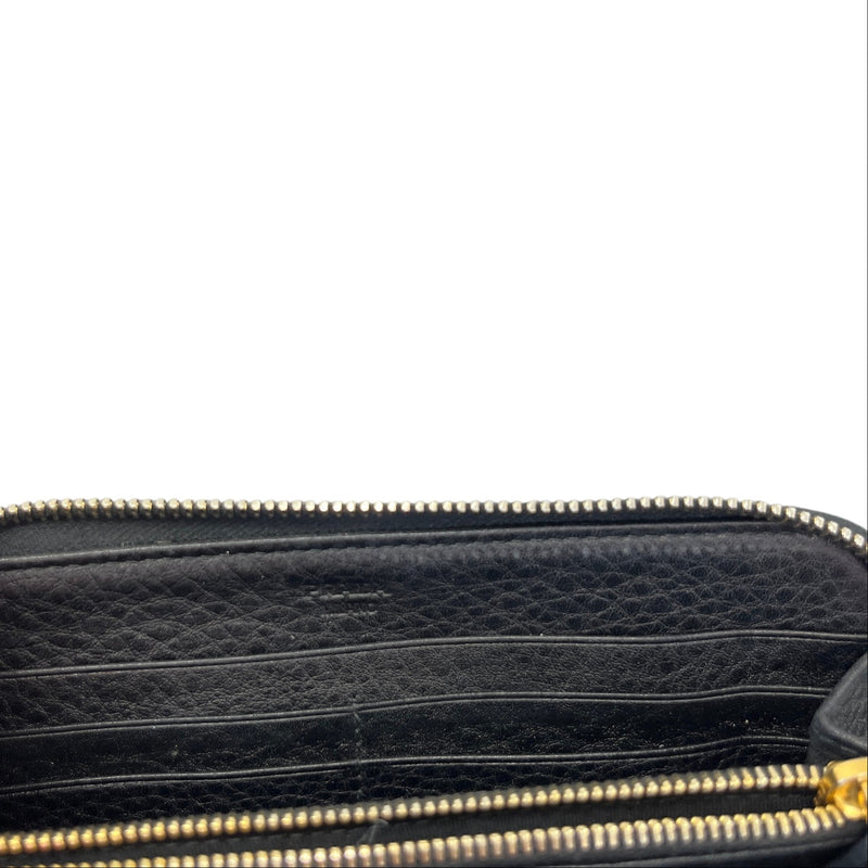 Women's Vitello Daino Leather Zip Around Purse Black