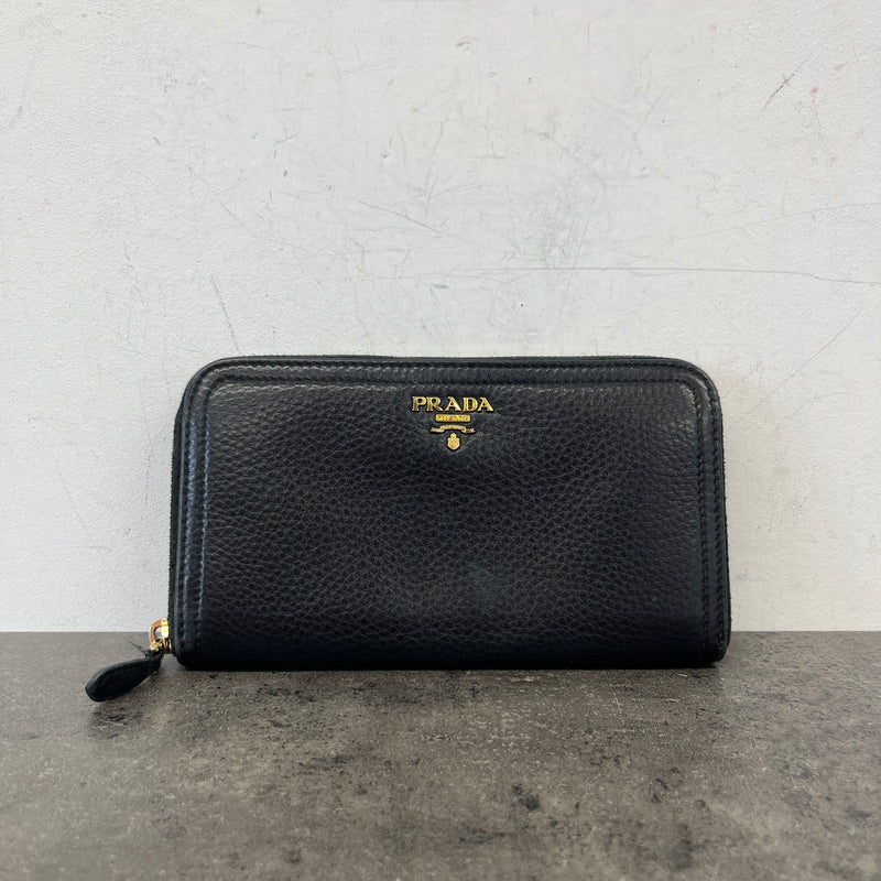 Women's Vitello Daino Leather Zip Around Purse Black