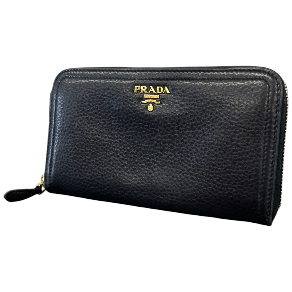 Women's Vitello Daino Leather Zip Around Purse Black - Photo 4