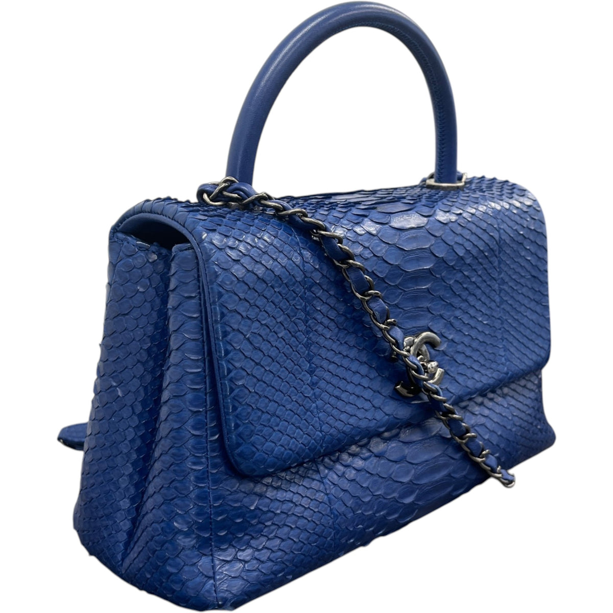 Women's Small Python Coco Handle Handbag Blue - Photo 5