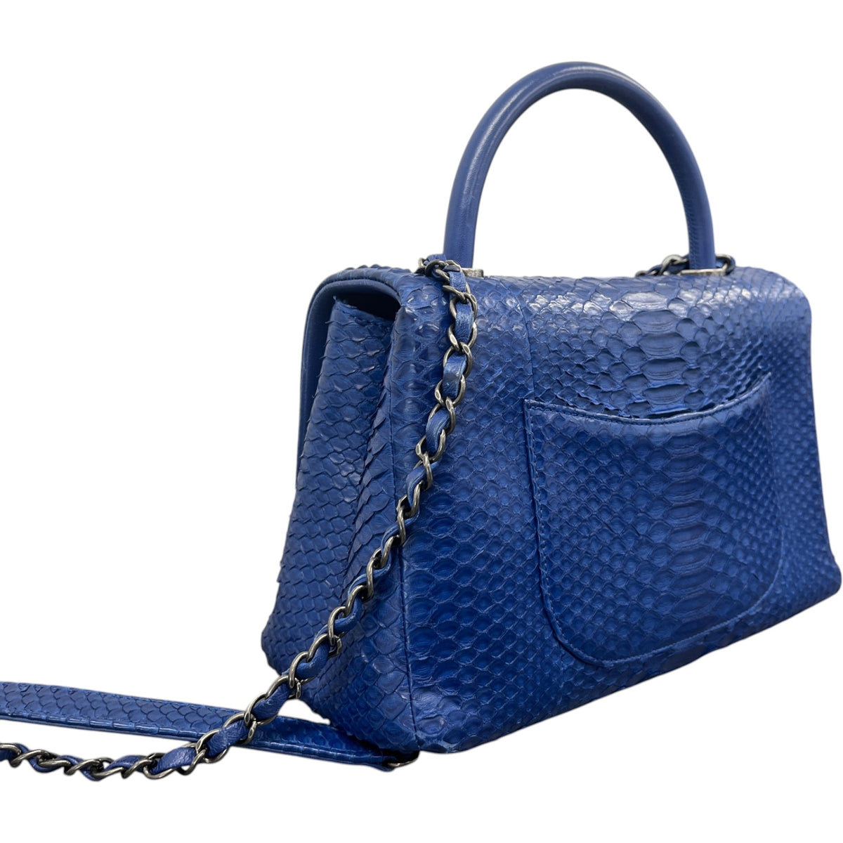Women's Small Python Coco Handle Handbag Blue - Photo 8