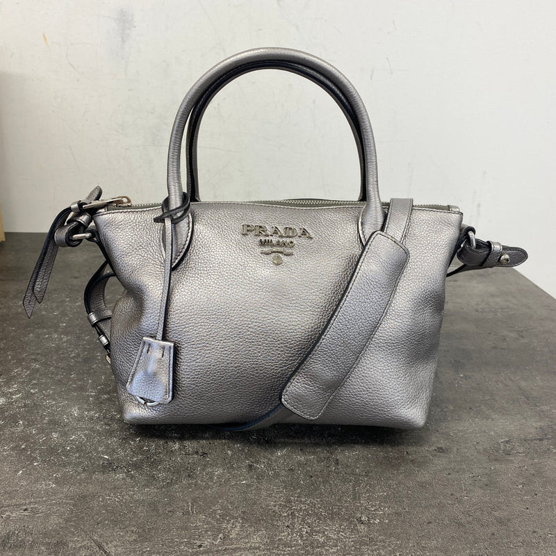 Women's Dual Strap Zip Tote Handbag Silver