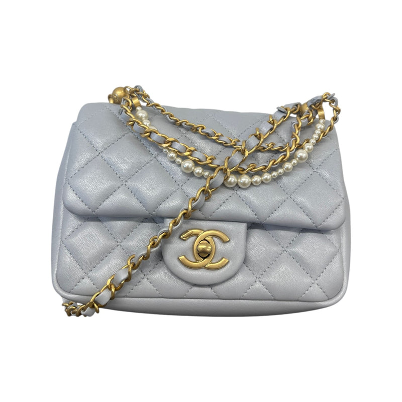 Women's Pearl Chain Mini Flap Bag Grey