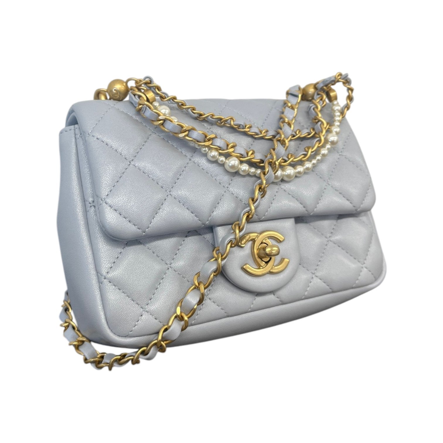 Women's Pearl Chain Mini Flap Bag Grey - Photo 4