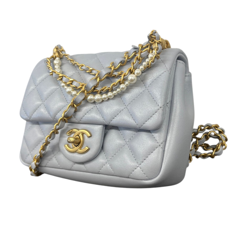 Women's Pearl Chain Mini Flap Bag Grey