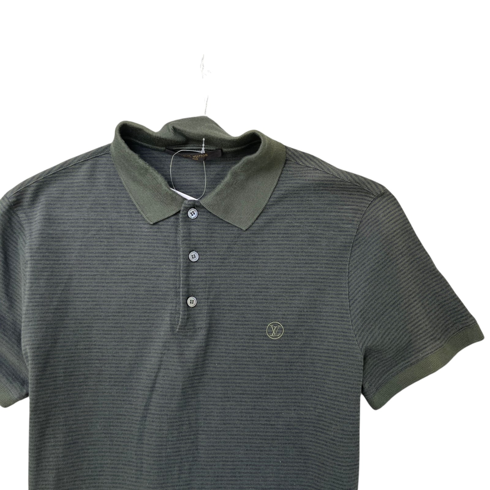 Men's Embroidered Logo Striped Polo Shirt Khaki Size S - Photo 5
