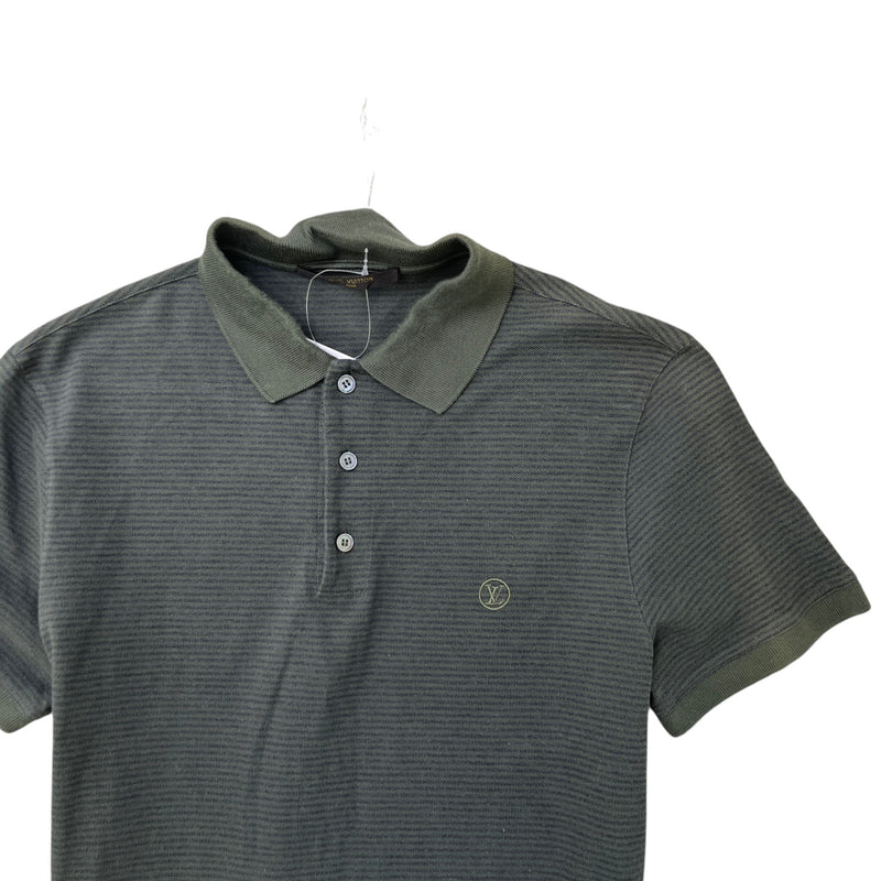 Men's Embroidered Logo Striped Polo Shirt Khaki Size S