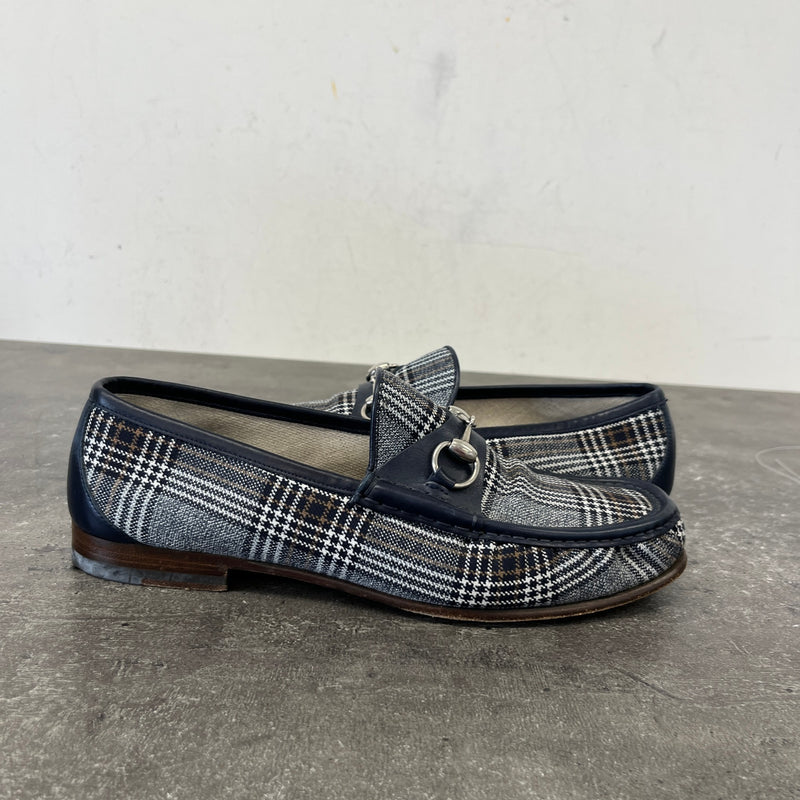 Men's Check Print Loafers Navy Size UK 9 / EU 43