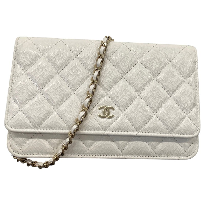 Women's Classic Flap Wallet On Chain Caviar Crossbody Bag White