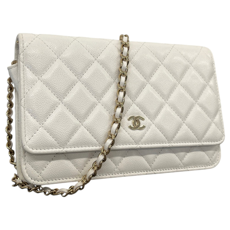 Women's Classic Flap Wallet On Chain Caviar Crossbody Bag White