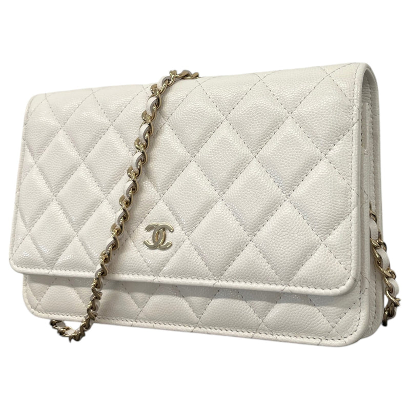 Women's Classic Flap Wallet On Chain Caviar Crossbody Bag White
