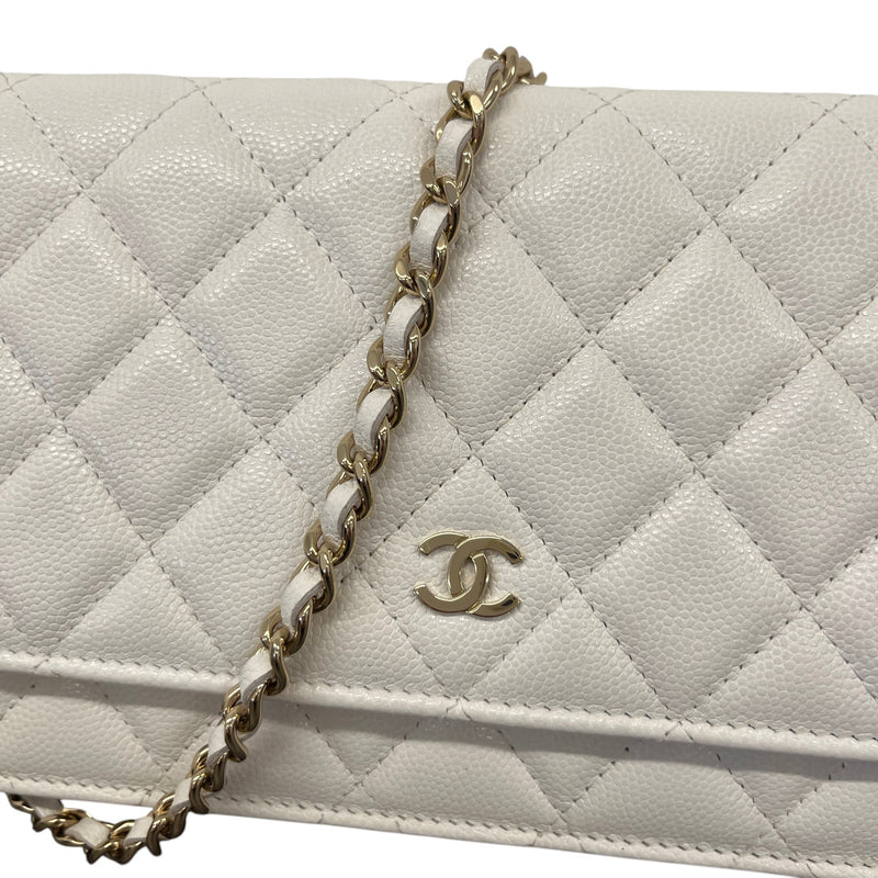 Women's Classic Flap Wallet On Chain Caviar Crossbody Bag White