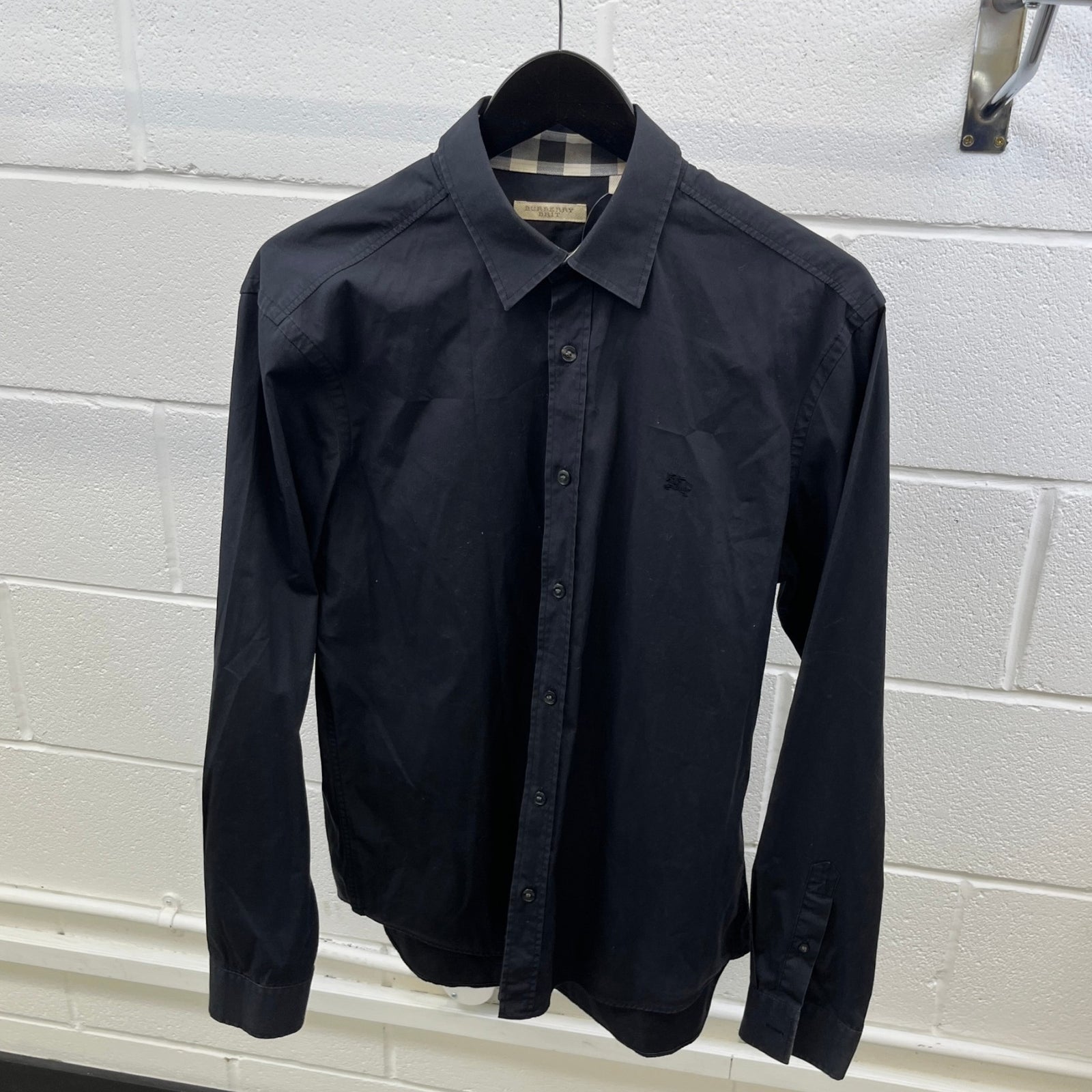 Men's Embroidered Logo Long Sleeve Shirt Black Size L - Photo 7