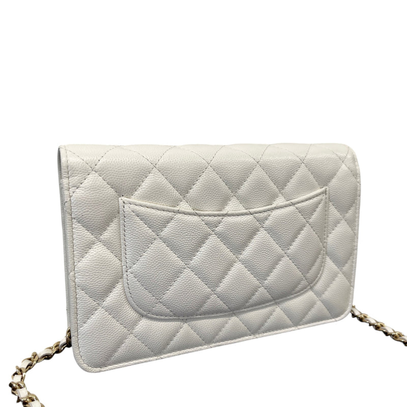 Women's Classic Flap Wallet On Chain Caviar Crossbody Bag White
