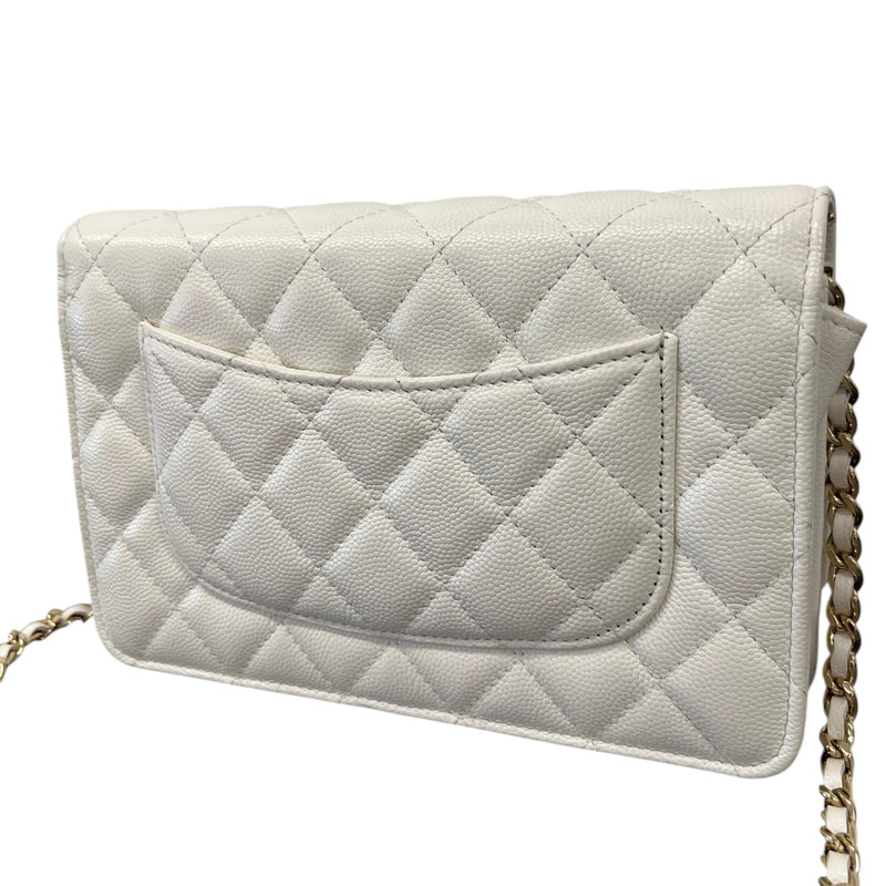 Women's Classic Flap Wallet On Chain Caviar Crossbody Bag White