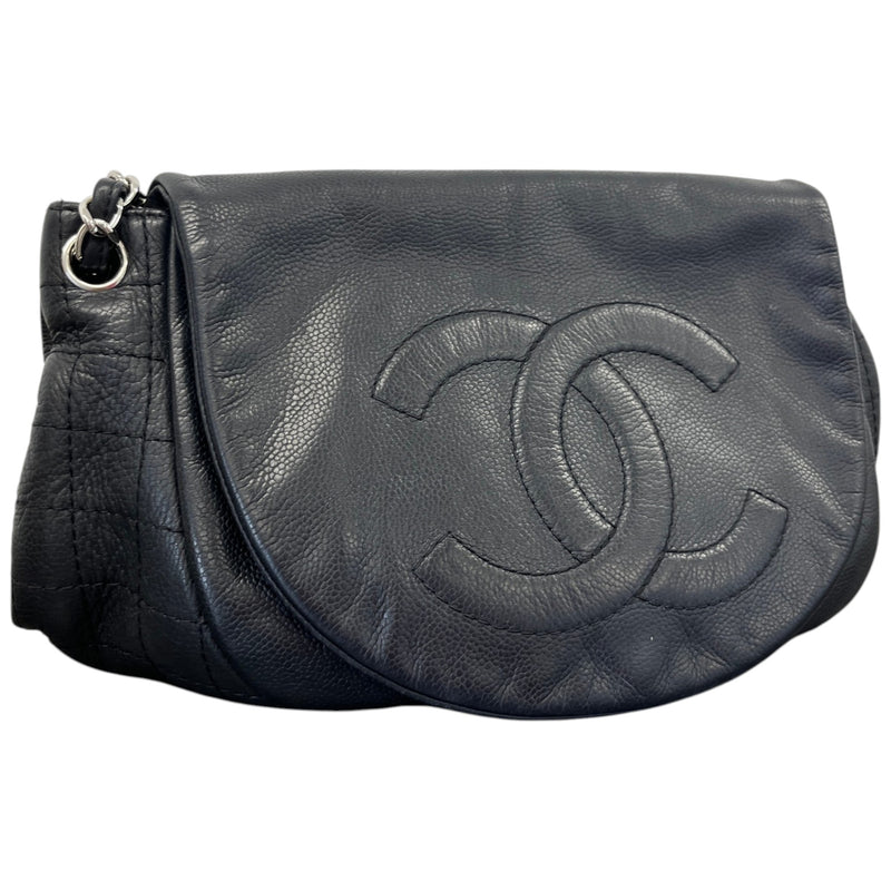 Women's Half Moon Lambskin Leather Flap Handbag Black