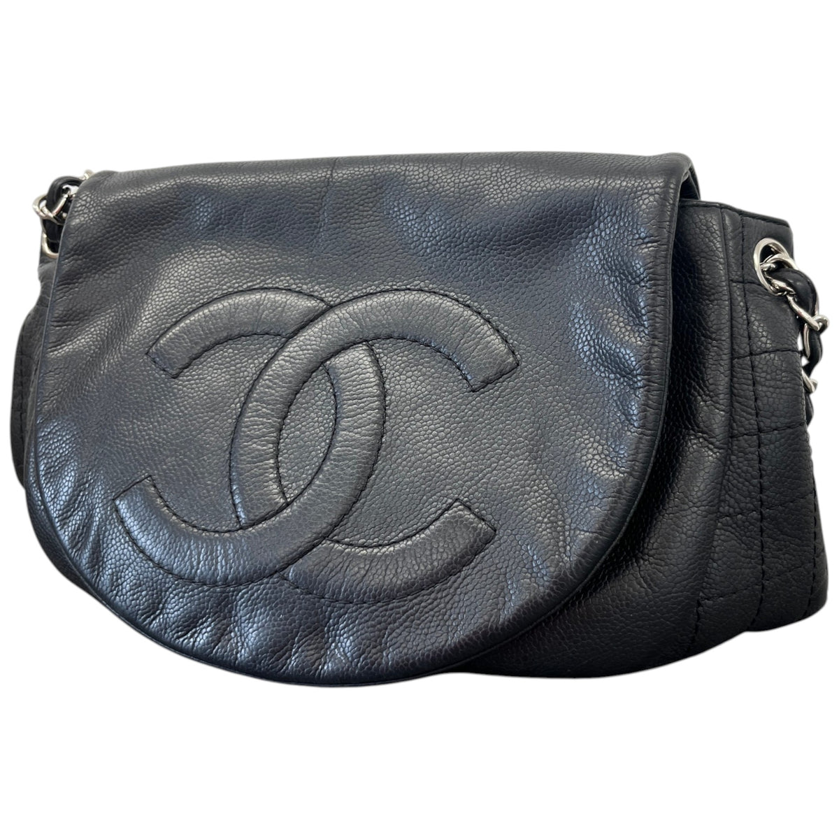 Women's Half Moon Lambskin Leather Flap Handbag Black - Photo 5