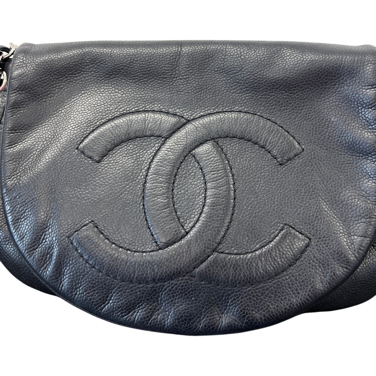 Women's Half Moon Lambskin Leather Flap Handbag Black - Photo 10