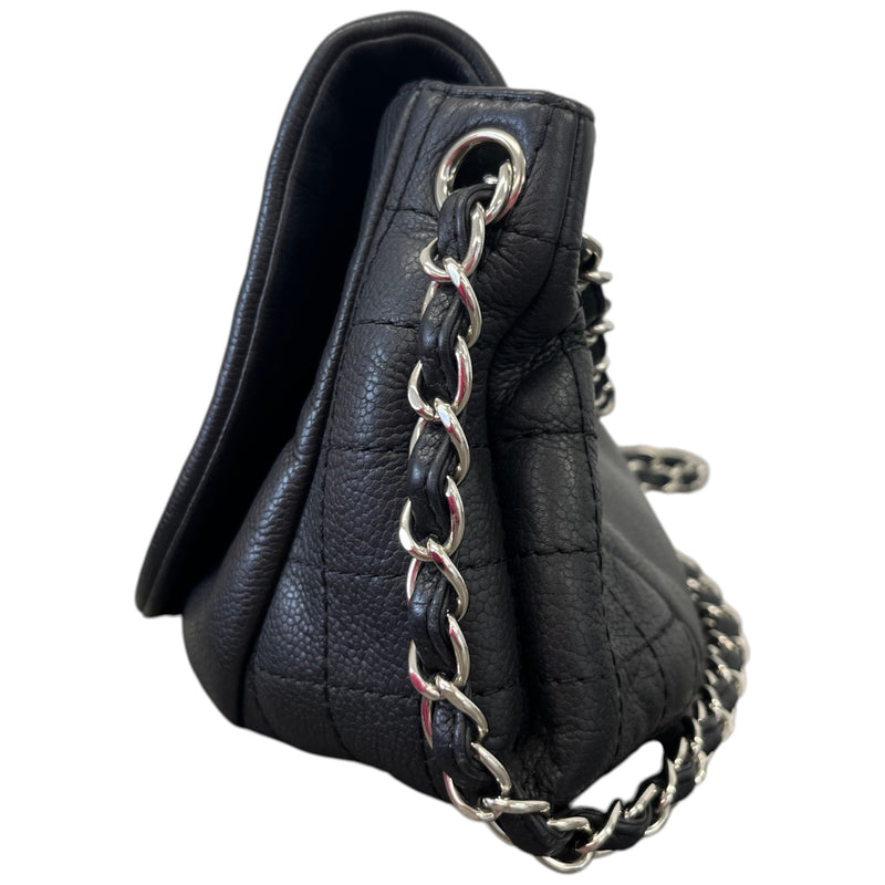 Women's Half Moon Lambskin Leather Flap Handbag Black