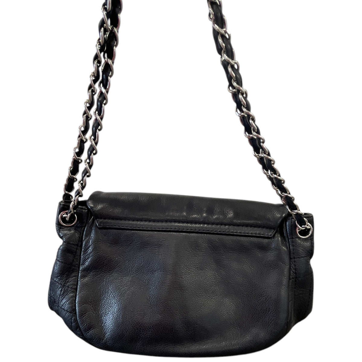 Women's Half Moon Lambskin Leather Flap Handbag Black - Photo 3
