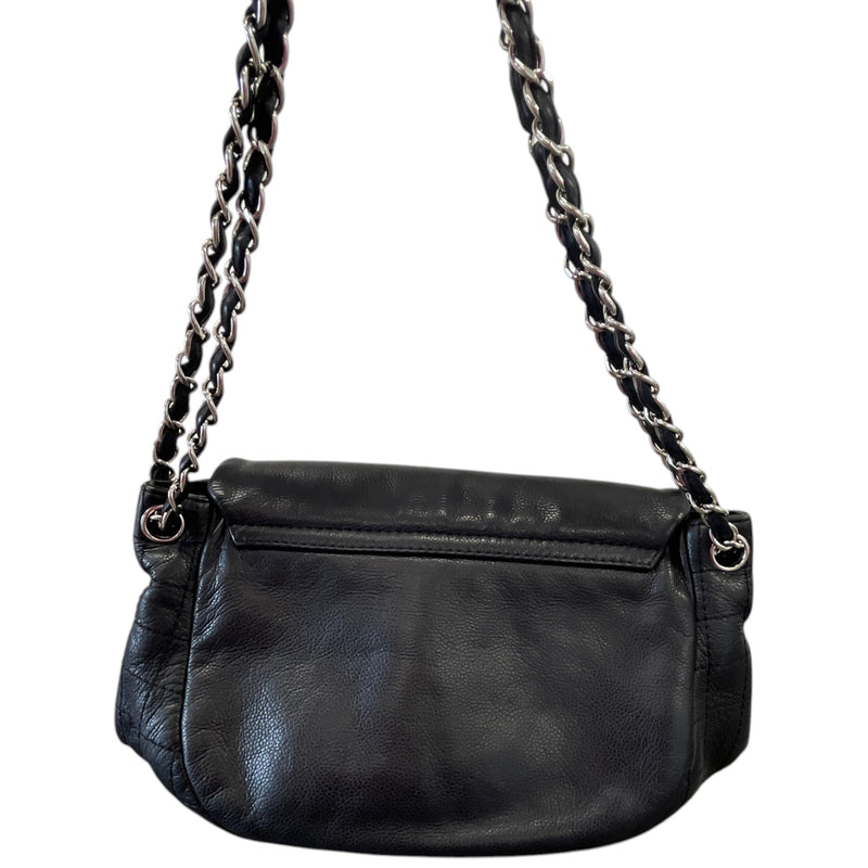 Women's Half Moon Lambskin Leather Flap Handbag Black