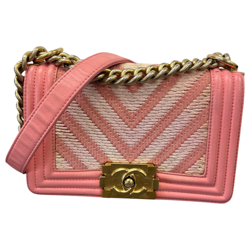 Women's Chevron Braided Small Boy Flap Handbag Pink