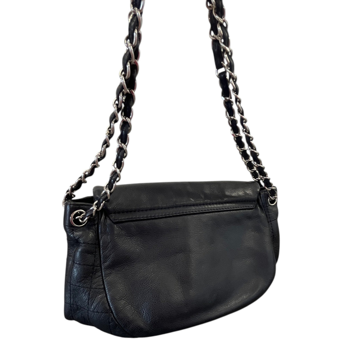 Women's Half Moon Lambskin Leather Flap Handbag Black - Photo 8