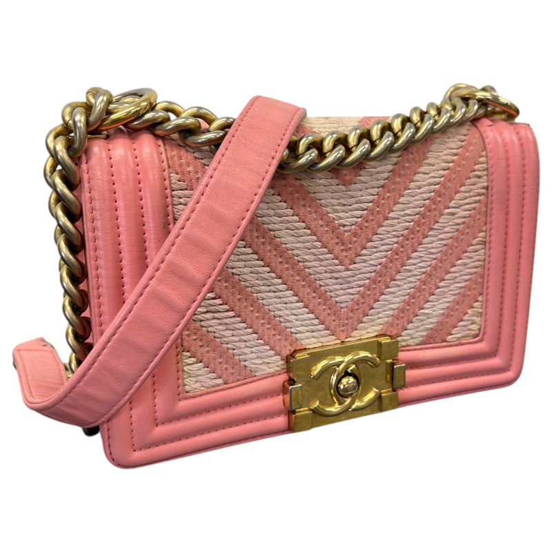 Women's Chevron Braided Small Boy Flap Handbag Pink