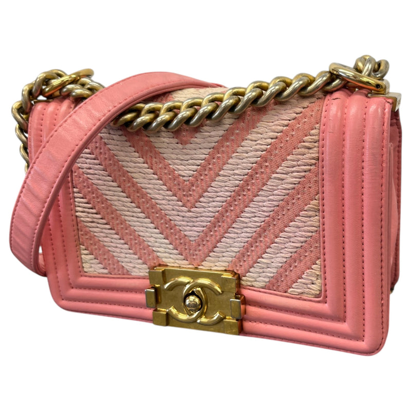 Women's Chevron Braided Small Boy Flap Handbag Pink