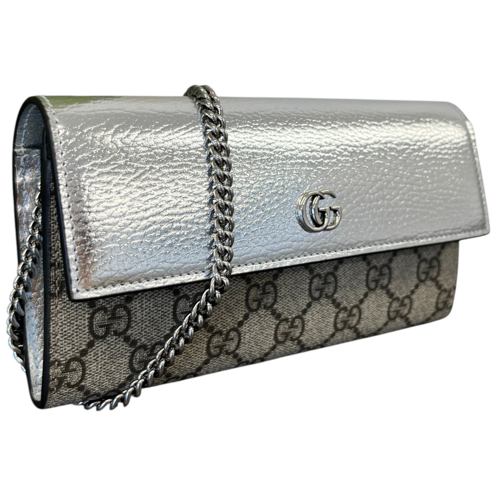 Women's GG Marmont Wallet Chain Bag Silver - Photo 4