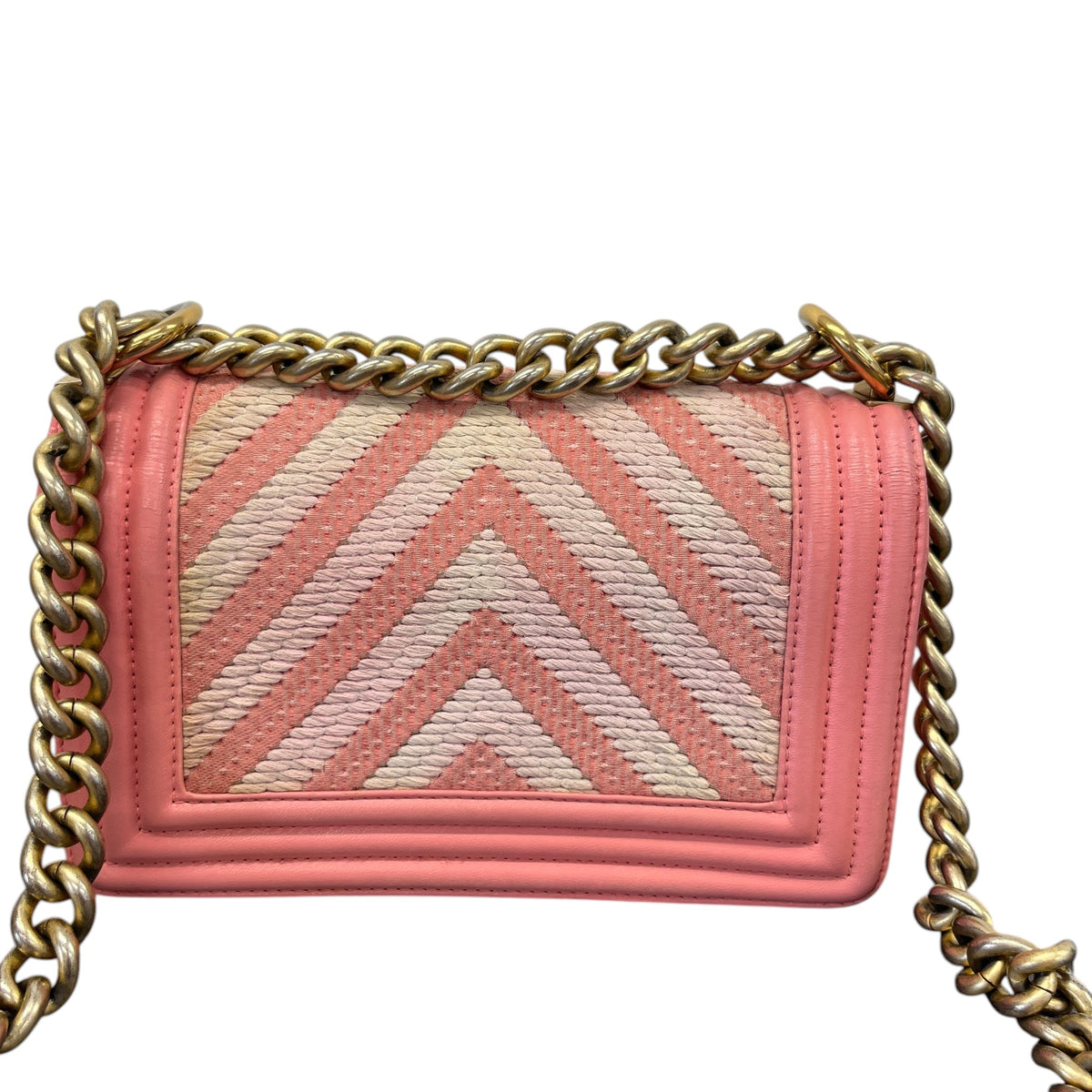 Women's Chevron Braided Small Boy Flap Handbag Pink - Photo 3