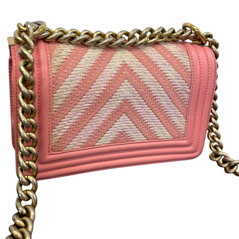 Women's Chevron Braided Small Boy Flap Handbag Pink