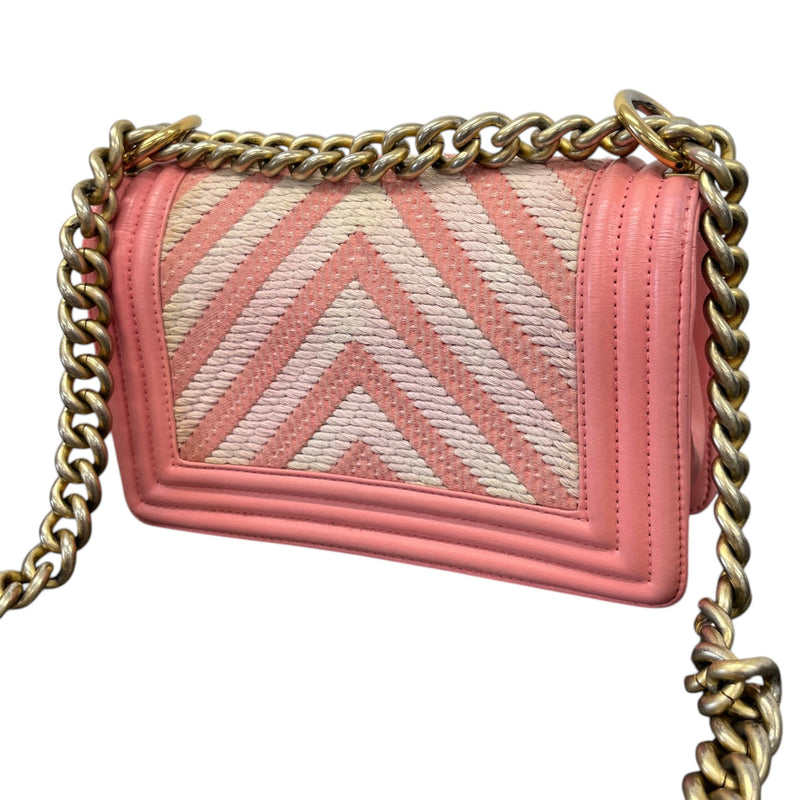 Women's Chevron Braided Small Boy Flap Handbag Pink