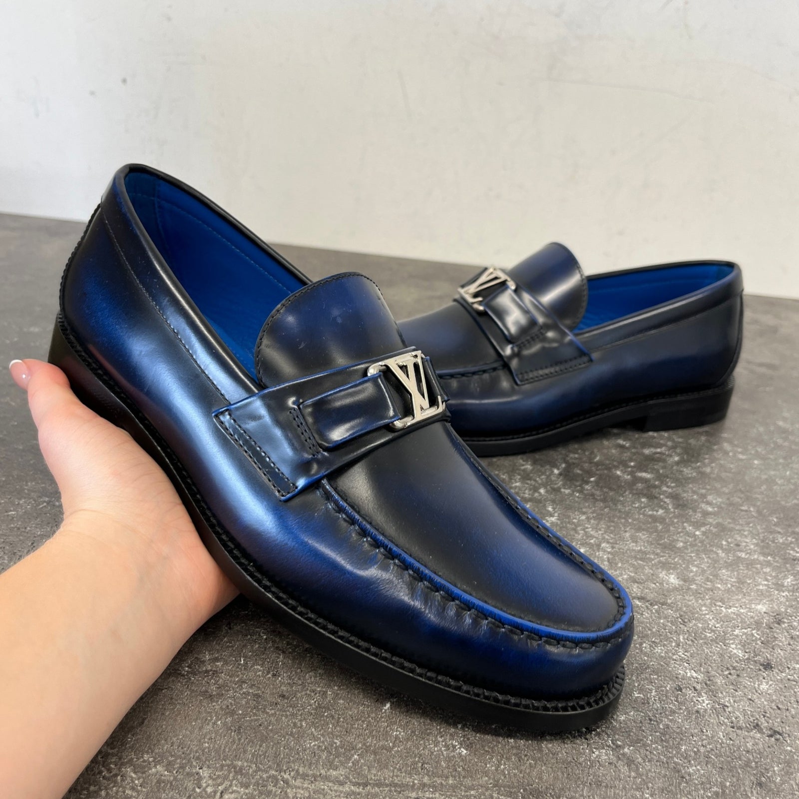Men's Lv Buckle Major Loafers Navy Size EU 39 / UK 5 - Photo 12