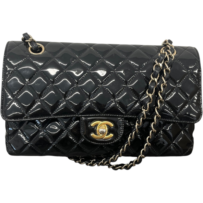 Women's Classic Double Flap Medium Patent Handbag Black