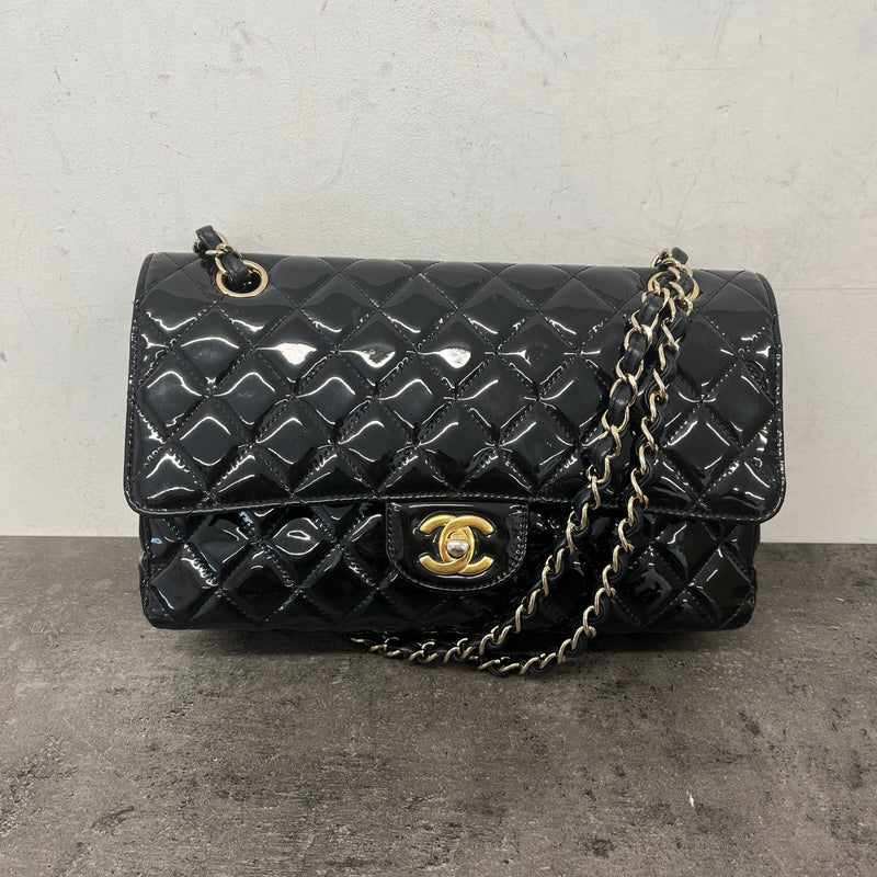 Women's Classic Double Flap Medium Patent Handbag Black