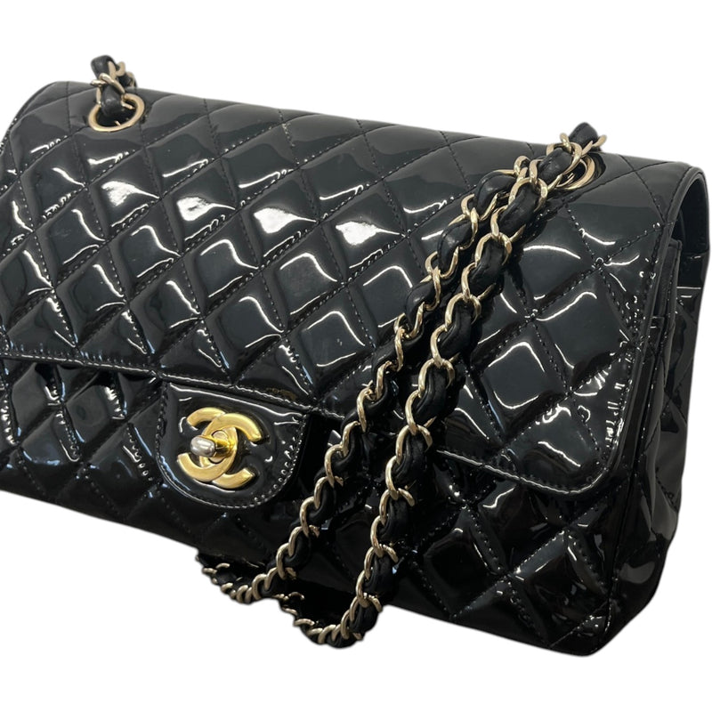 Women's Classic Double Flap Medium Patent Handbag Black