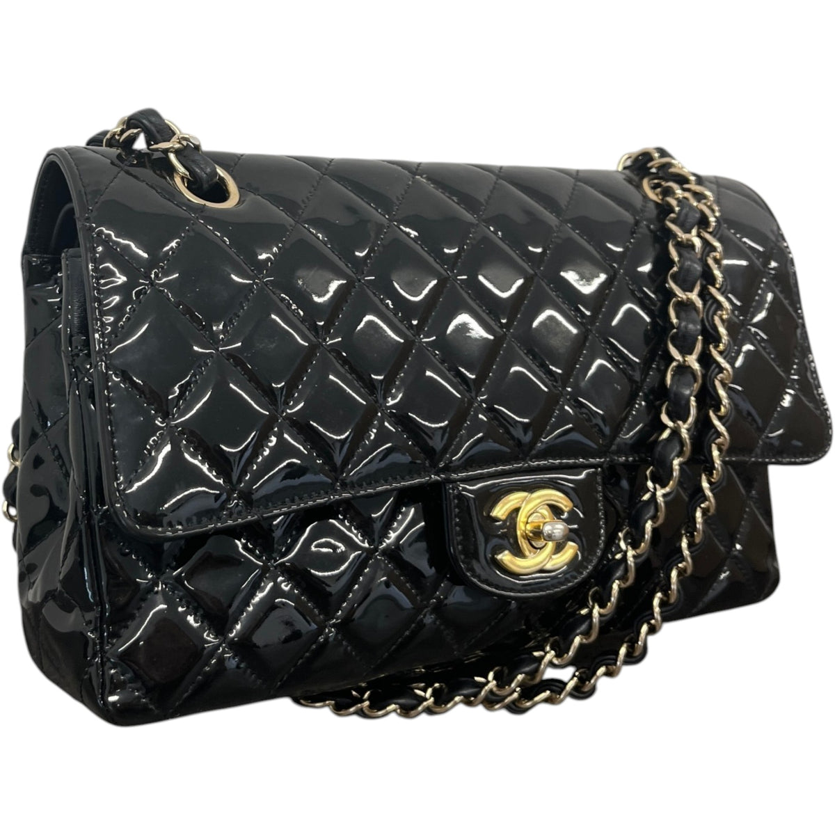 Women's Classic Double Flap Medium Patent Handbag Black - Photo 4