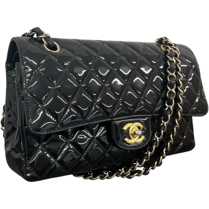 Women's Classic Double Flap Medium Patent Handbag Black