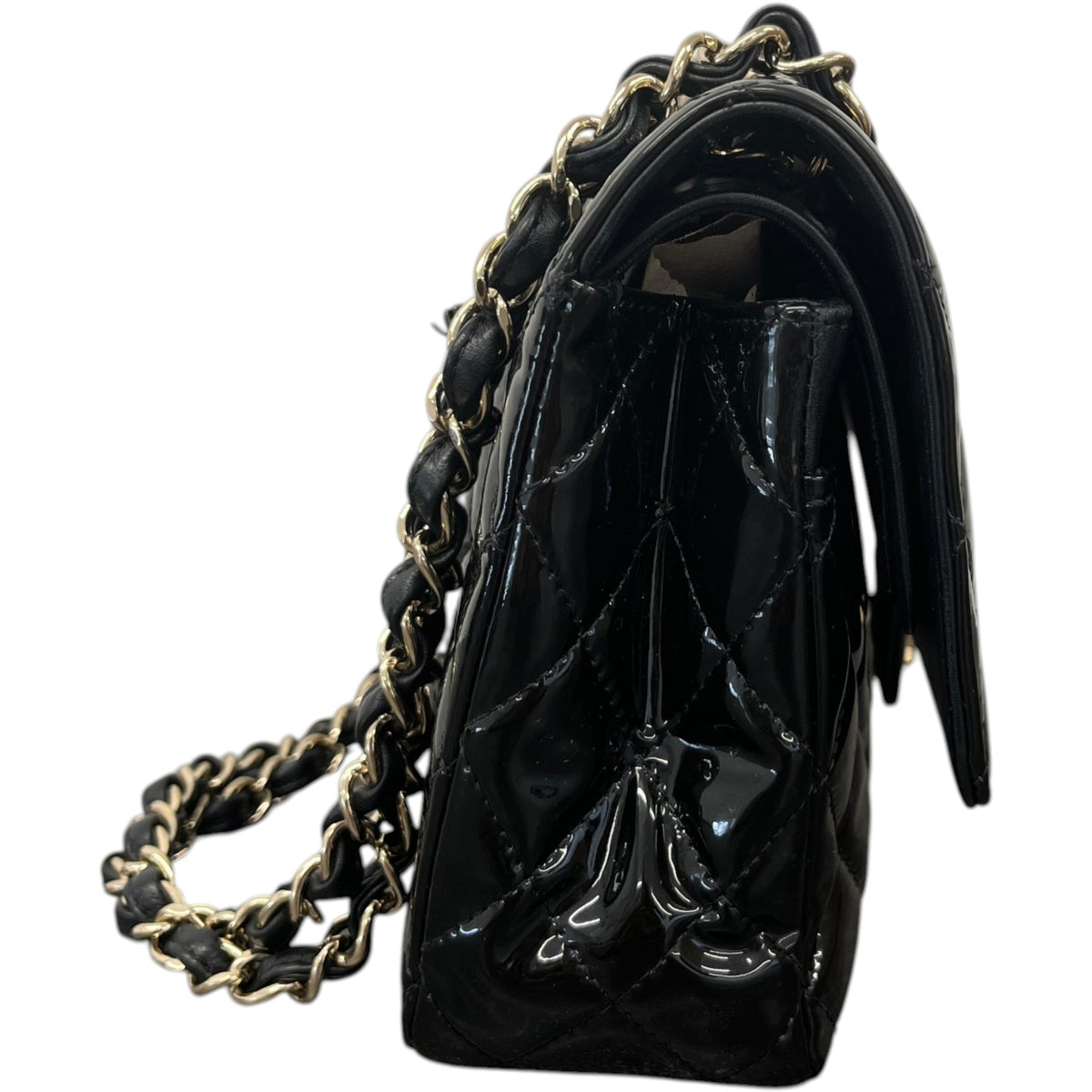 Women's Classic Double Flap Medium Patent Handbag Black - Photo 5