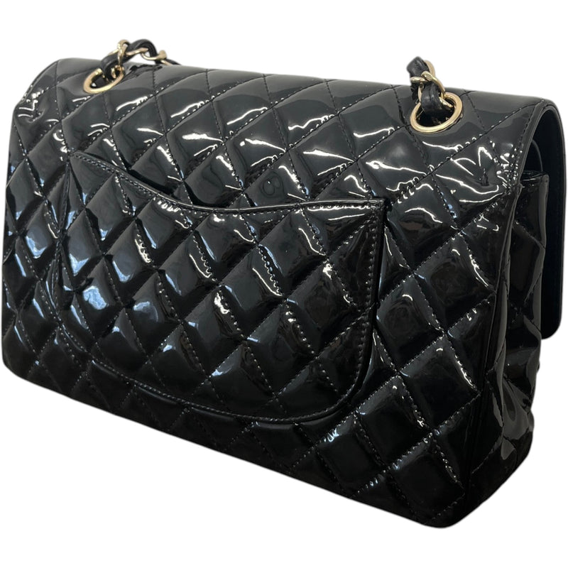 Women's Classic Double Flap Medium Patent Handbag Black