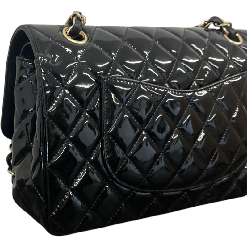 Women's Classic Double Flap Medium Patent Handbag Black