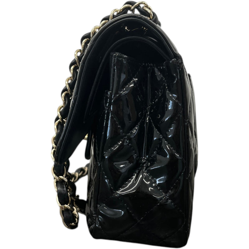 Women's Classic Double Flap Medium Patent Handbag Black