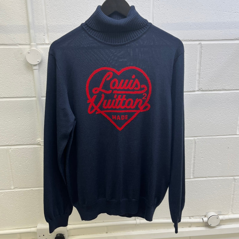 Men's Heart Intarsia Jumper Navy Size XL