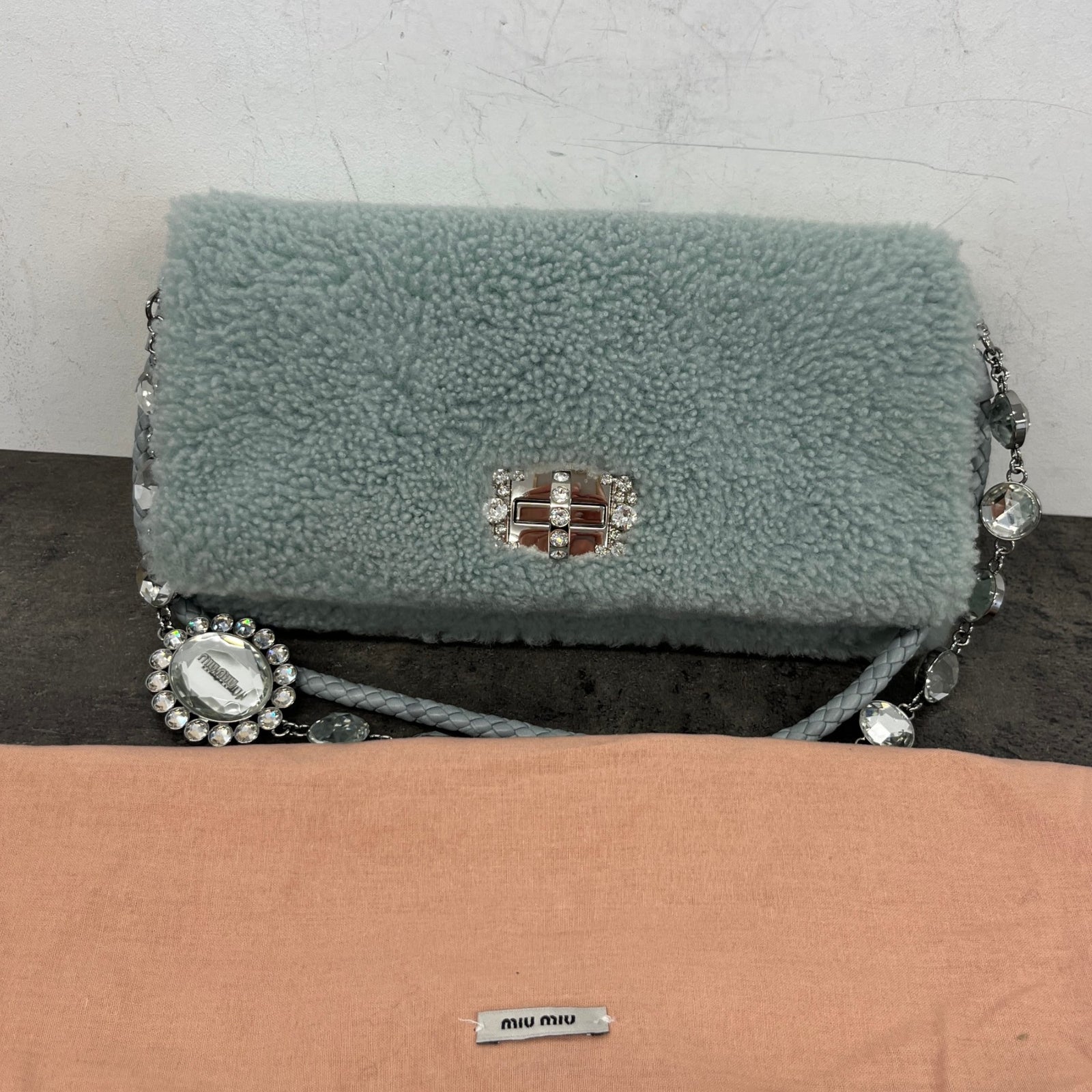 Women's Crystal Faux Fur Bag Blue - Photo 18