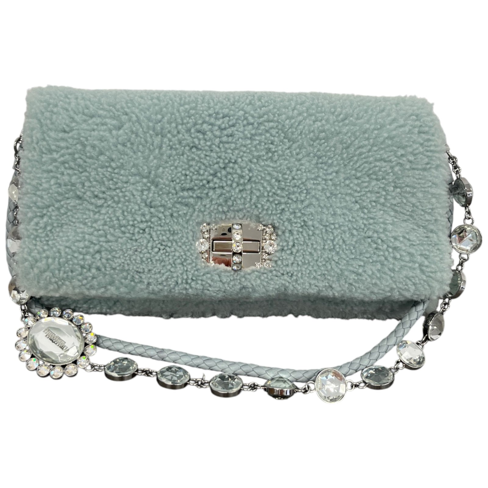 Women's Crystal Faux Fur Bag Blue - Photo 1