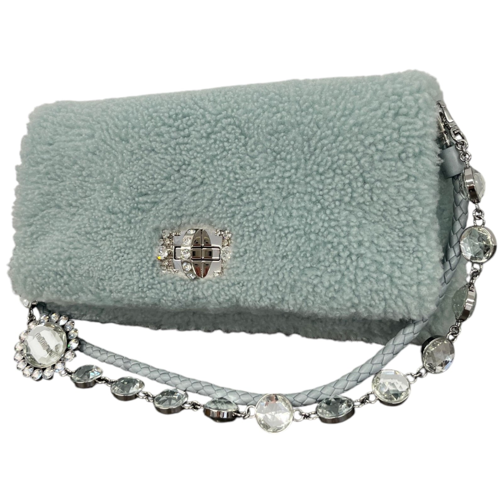 Women's Crystal Faux Fur Bag Blue - Photo 5