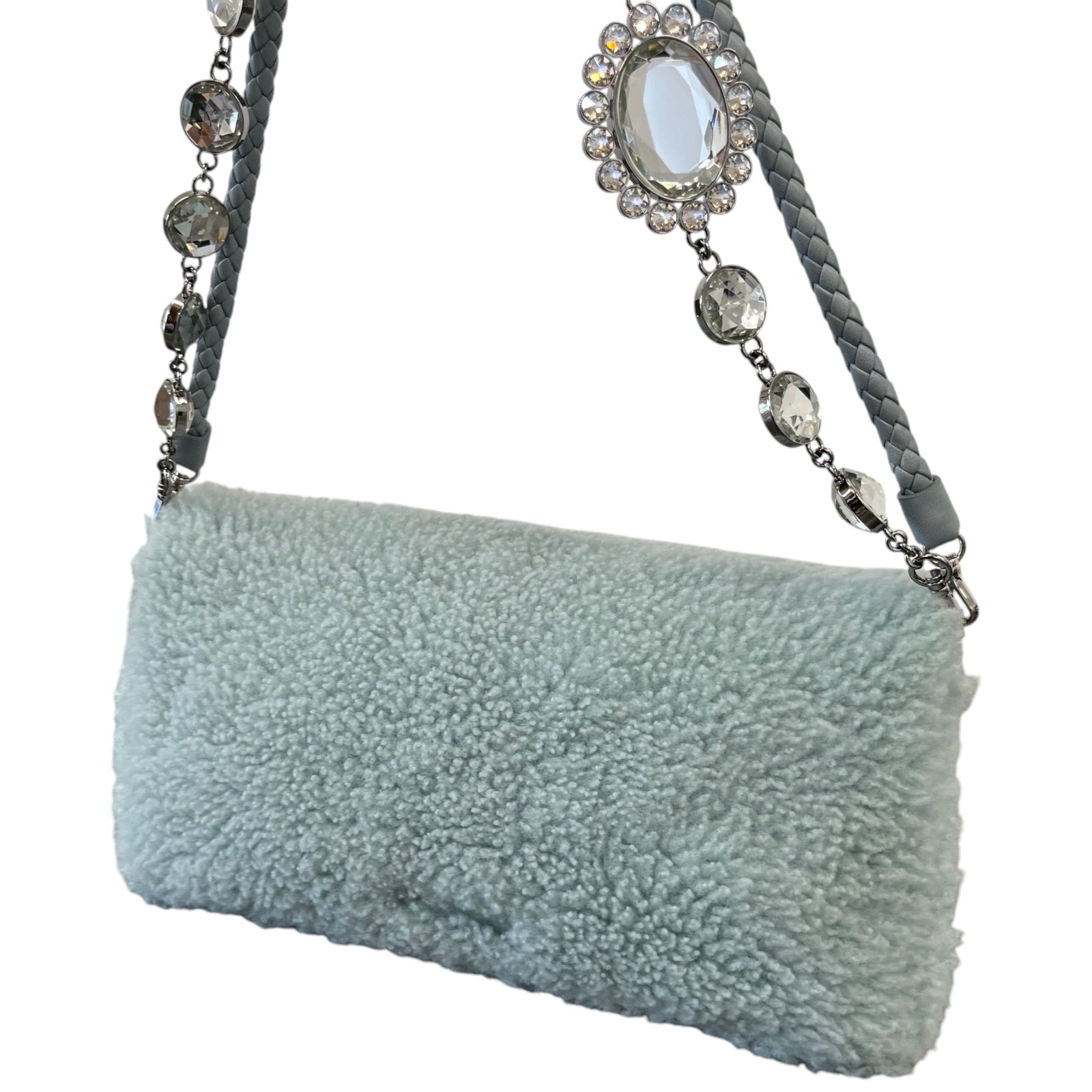 Women's Crystal Faux Fur Bag Blue - Photo 9