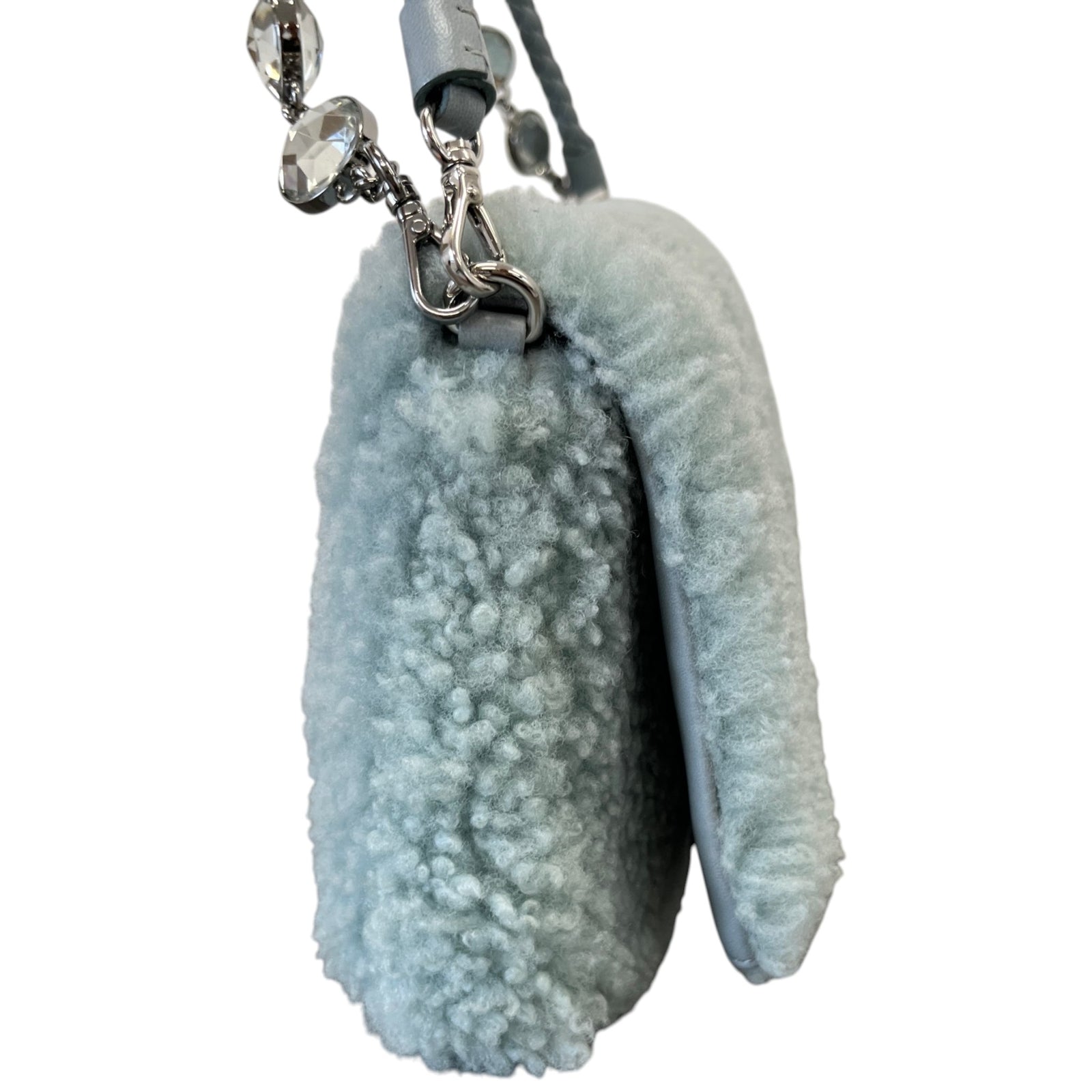 Women's Crystal Faux Fur Bag Blue - Photo 6